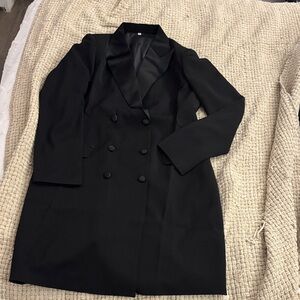 PENCIL SHORT BLACK SATIN PEAK LAPEL BLAZER DRESS